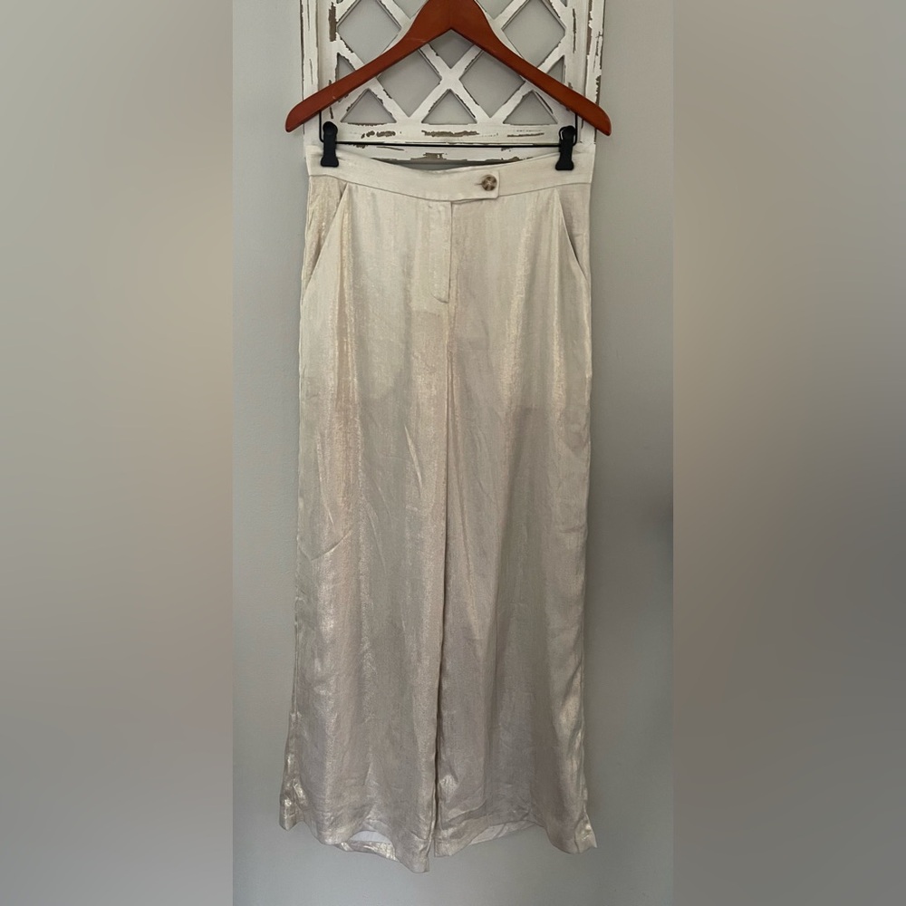 New Ellison Shimmering Lined Wide Leg Pants In Gold Size M